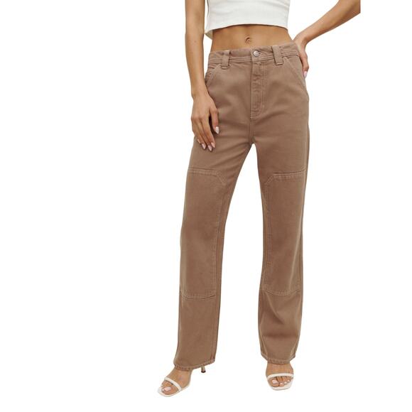 Reformation Pants - Reformation Harrison 'Carpenter' Tan Cotton High Rise Straight Pants Size 24